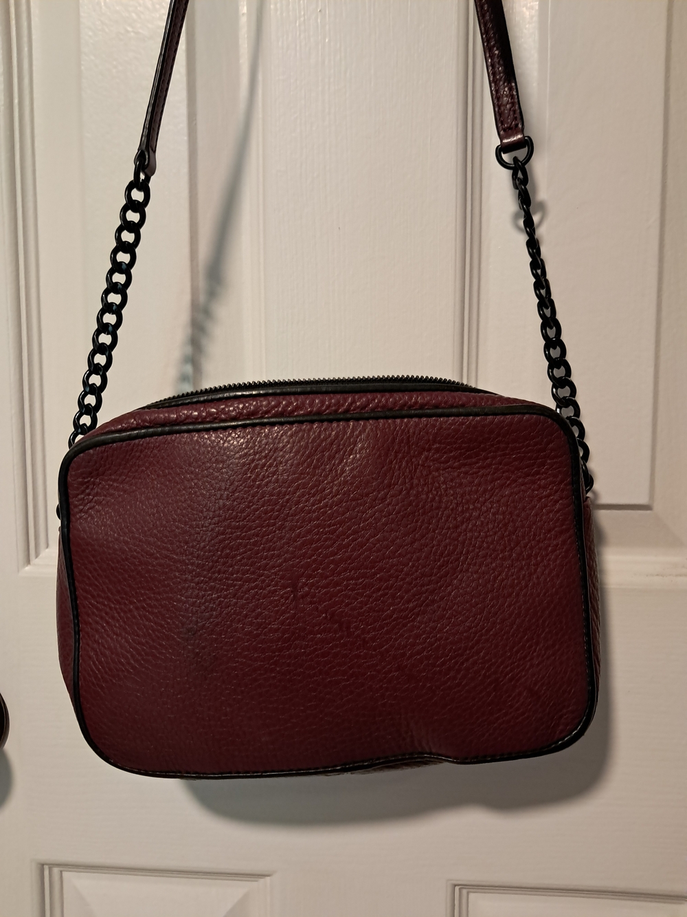 Michael Kors Pebbled Burgundy Leather Crossbody with Chain Strap - Picture 2 of 4